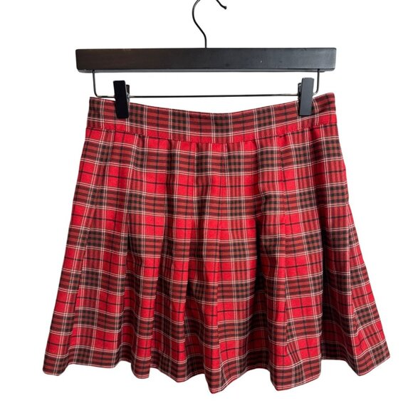 Love Tree Skirt Womens Pleated Preppy School Girl Academia Red Plaid Size M Mini - Picture 1 of 11
